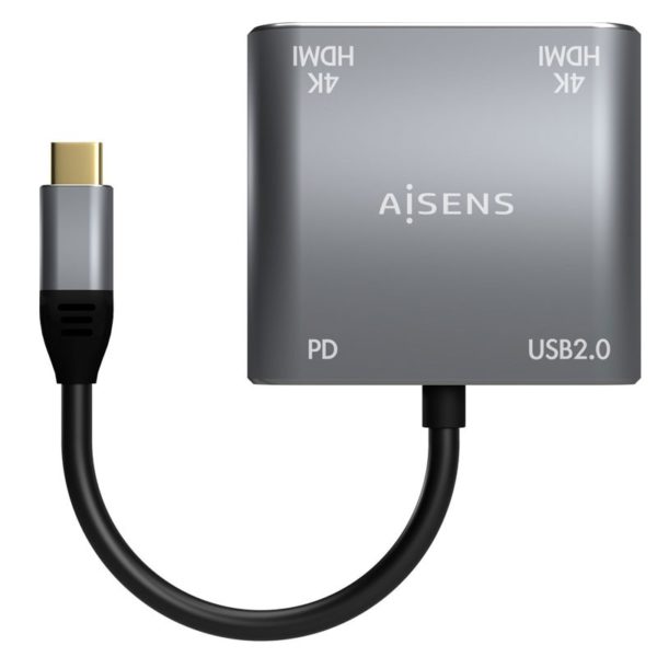 CONVERSOR USB-C A 2xHDMI 4K SST MST-USB2.0-USB-C PD 60W 15CM AISENS A109-0625