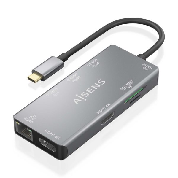 DOCK AISENS USBC A 2HDMI-RJ45-2USB3.0A-USB2.0A-USBC-SD-MICRSD 15CM ASUC-9P018-GR