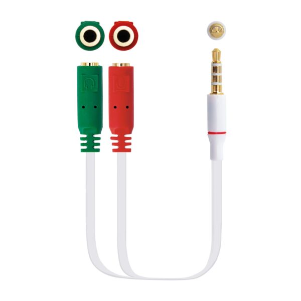 ADAPTADOR AUDIO JACK 3.5M 4 PIN-2XJACK 3.5H 3 PIN BLANCO 20CM NANOC 10.24.1201