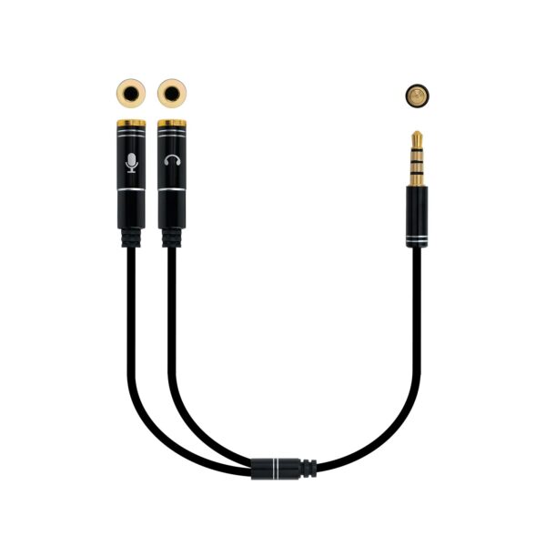 ADAPTADOR AUDIO JACK 3.5M 4 PIN-2XJACK 3.5H 3 PIN NEGRO 30 CM NANOC 10.24.1202