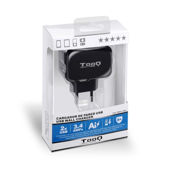 CARGADOR  USB TOOQ PARED 2xUSB 3.4 A(TOTAL) AI-TECH NEGRO TQWC-1S02WT