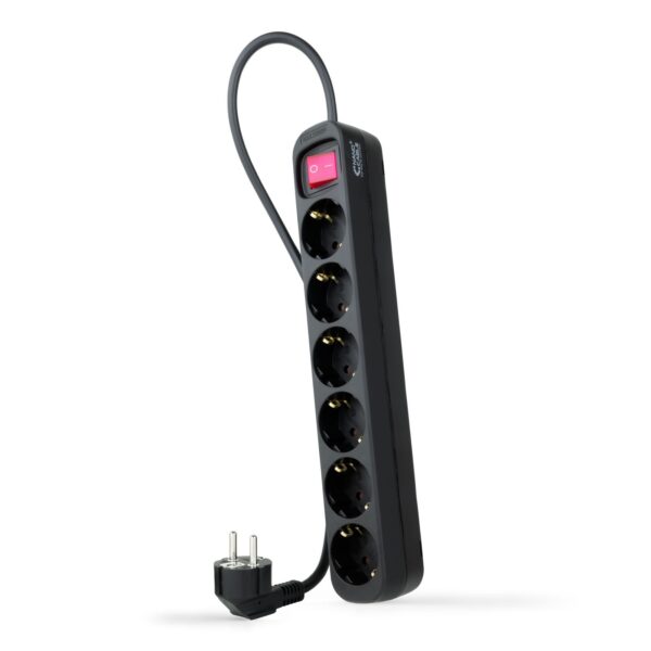 REGLETA 6 SALIDAS NANOCABLE C/INTERRUPTOR C/PROTEC 1.4M NEGRO 10.37.0006-BK