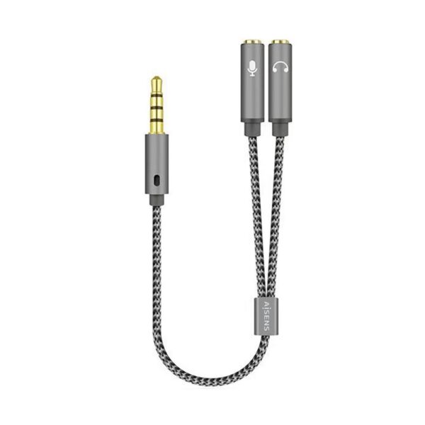ADAPTADOR AUDIO JACK 3.5 4PIN M-2XJACK 3.5 3PIN H GRIS 25CM AISENS A128-0415