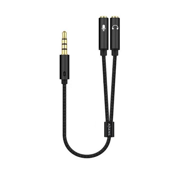 ADAPTADOR AUDIO JACK 3.5 4PIN M-2XJACK 3.5 3PIN H NEGRO 25CM AISENS A128-0416