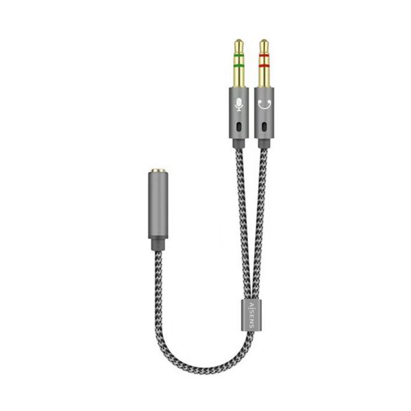 ADAPTADOR AUDIO JACK 3.5 4PIN H-2XJACK 3.5 3PIN M GRIS 25CM AISENS A128-0417