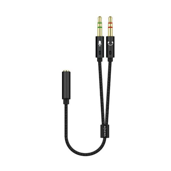 ADAPTADOR AUDIO JACK 3.5 4PIN H-2XJACK 3.5 3PIN M NEGRO 25CM AISENS A128-0418