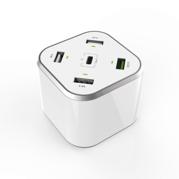 CARGADOR 48W 5 PUERTOS 3xUSB-A 1xUSB-C 1xUSB QC3.0 BLANCO AISENS ASCH-5PQC-W