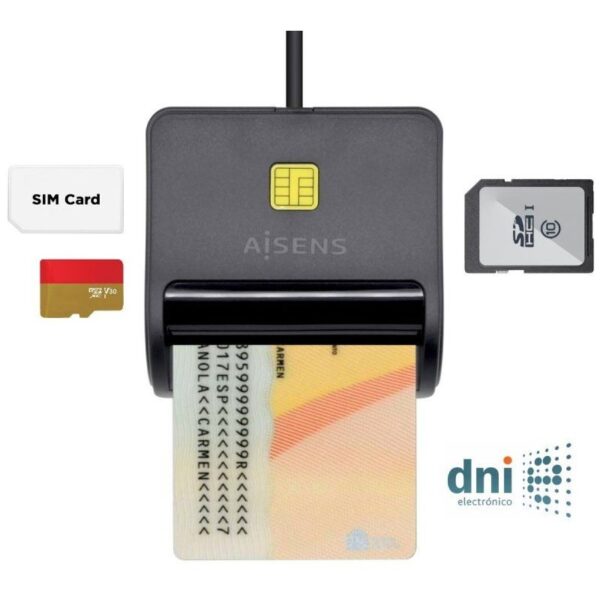 LECTOR TARJETA DNI - SIM SD Micro SD MMC RSMMC MMC Micro NEG AISEN ASCR-SN02SD-BK