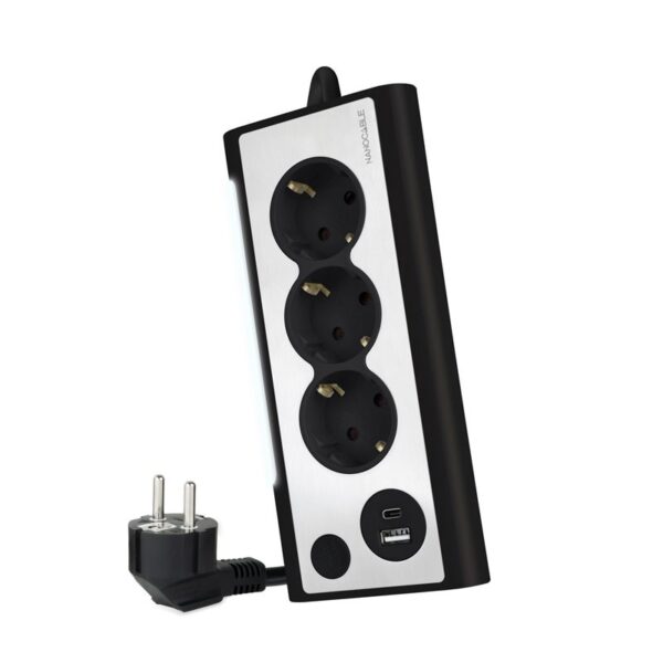 REGLETA SOBREMESA 3 TOMAS + 2USB NEGRA NANOCABLE 10.37.0013-BK