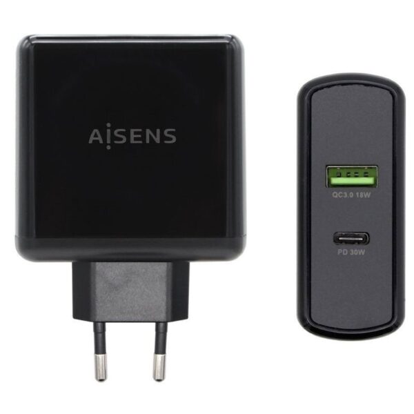 CARGADOR 48W 1xUSB-C PD3.0 30W 1xUSB-A QC3.0 18W NEGRO AISENS ASCH-2PD30QC-BK