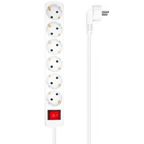 REGLETA 6 SALIDAS AISENS C/INTERRUPTOR CON CABLE 3x1.5MM2 BLANCO 1.4M A154-0535