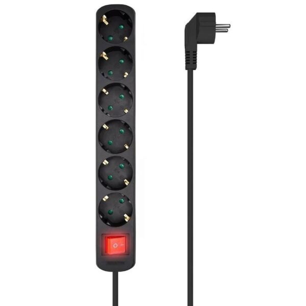 REGLETA 6 SALIDAS AISENS C/INTERRUPTOR CON CABLE 3x1.5MM2 NEGRO 1.4M A154-0536