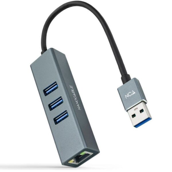 CONVERSOR USB 3.0 ETHERNET GB+3xUSB3.0 GRIS 15 CM NANOCABLE 10.03.0407