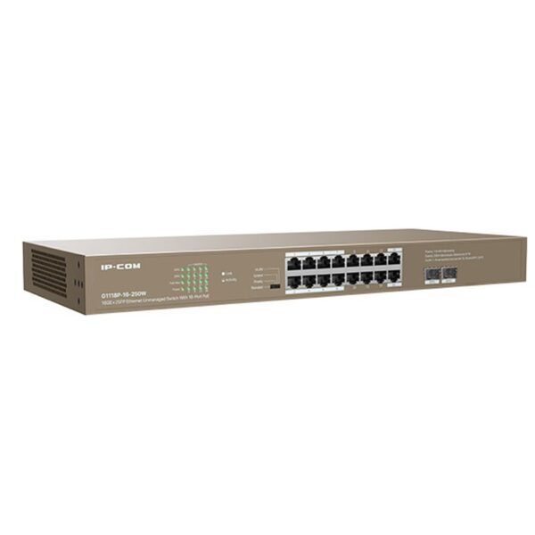 SWITCH IP-COM 16P 16GE+2SFP UNMANAGED POE G1118P-16-250W
