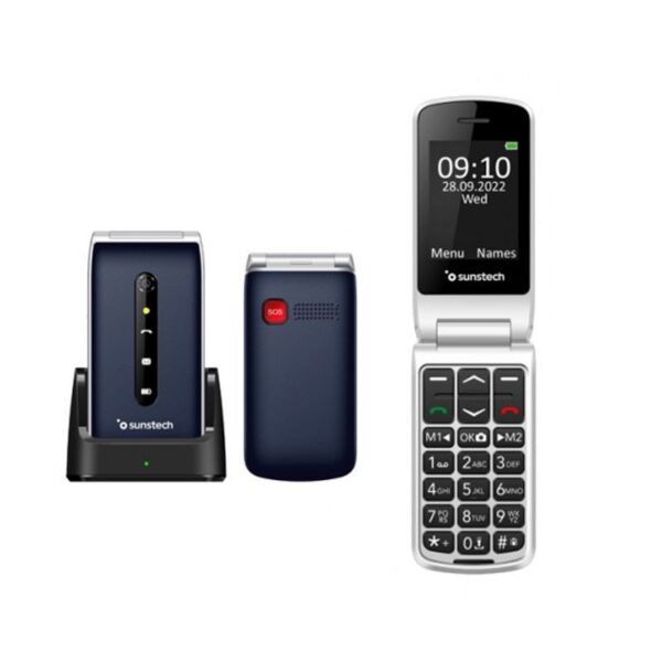 TELEFONO  SENIOR CONCHA SUNSTECH CELT18BL P2.4 USB BOTON SOS BASE CARGA FM AZUL