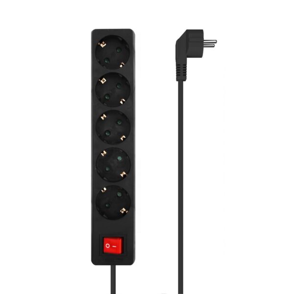 REGLETA 5 SALIDAS CON INTERRUPTOR CABLE 3x1.5MM2 NEGRO 1.4M AISENS A154-0652