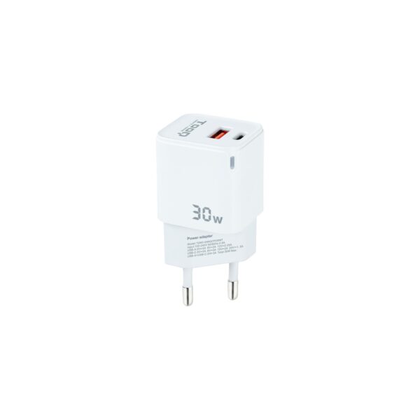 CARGADOR USB-C TOOQ PARED GAN USB-C/PD + USB-A/QC 30W TQWC-GANQCPD30WT