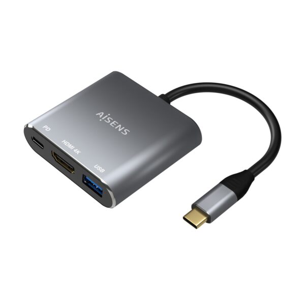 CONVERSOR USB-C A HDMI/USB-C/TIPO A USB 3.0 3 EN 1 GRIS 15 CM AISENS A109-0669