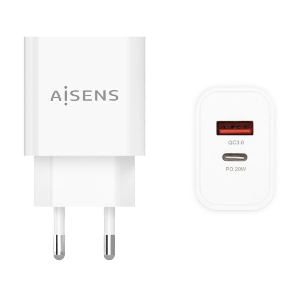 CARGADOR 20W 1xUSB-C PD3.0 1xUSB-A QC3.0 BLANCO AISENS A110-0681