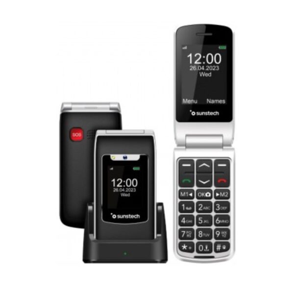 TELEFONO  SENIOR CONCHA SUNSTECH CELT23BK P2.4 DOBLE PANTALLA BT BASE SOS NEGRO