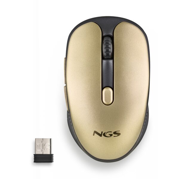 RATON NGS INALAMBRICO ERGONOMICO EVO RUST GOLD RECARGABLE NEGRO-DORADO USB