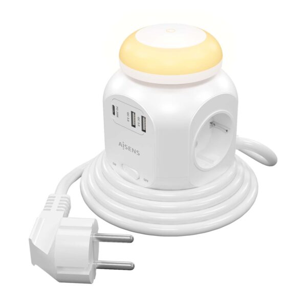 REGLETA 4 SALIDA 1xUSB-C 2xUSB-A LUZ NOCTURNA 1.8M BLANC AISENS ASPS-2A1CLPQ02-W