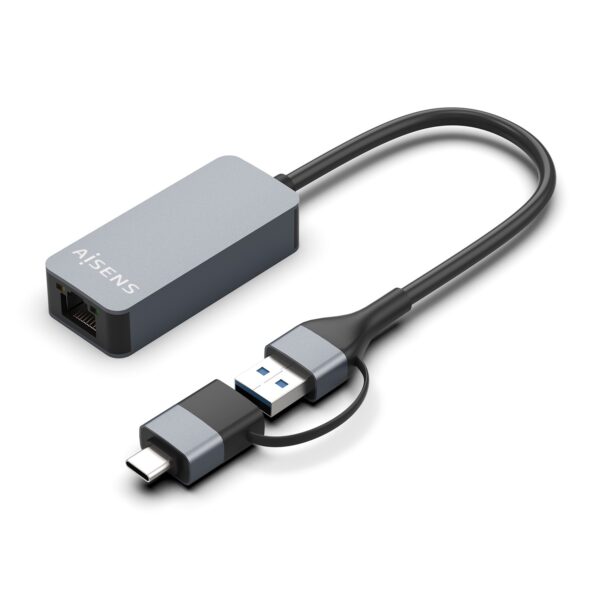 CONVERSOR USB3.2 GEN1 USB-A+USB-C A ETHERNET 2.5G GRIS 15CM AISENS A109-0710