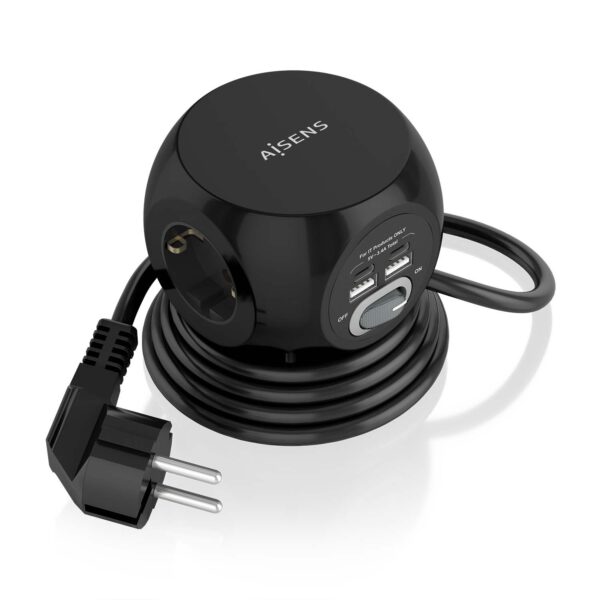 REGLETA 3 SALIDAS AISENS SOBREMESA 2xUSB-C 2xUSB-A 1.4M NEGRO ASPS-2A2C05-BK