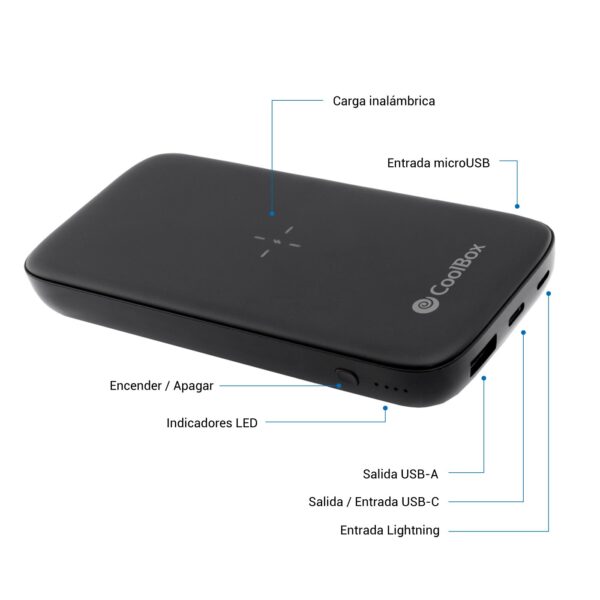 CARGADOR POWERBANK COOLBOX 10000K MAH PD 18W CARGA INALAMBRICA COO-PB10KW-BK1