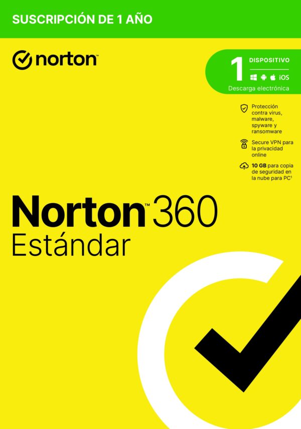 SOFTWARE ANTIVIRUS NORTON 360  STANDARD 10GB 1 USUARIO 1 DISPOSITIVO 1 AÑO CAJA