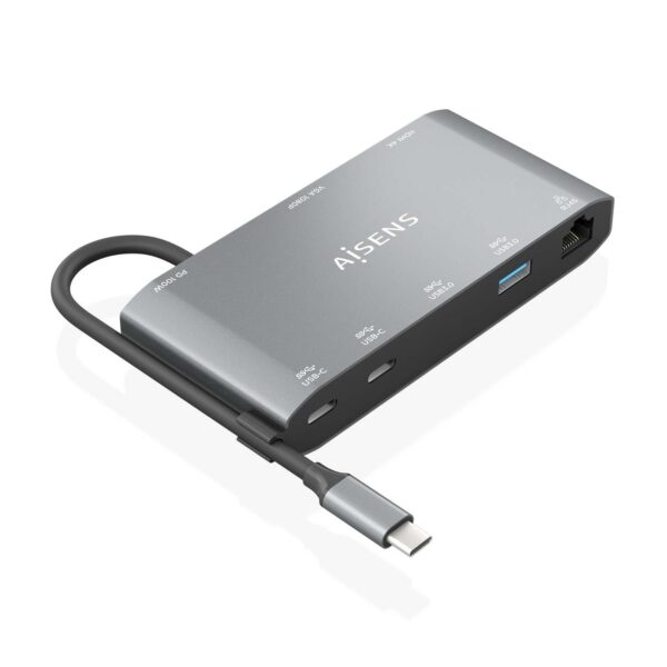 DOCK 8 EN 1 USB-C A HDMI-VGA-RJ45-2USBA-2USBC-USBC PD 20CM AISENS ASUC-8P010-GR
