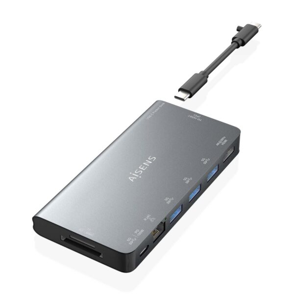 DOCK 8 EN 1 USB-C A HDMI-RJ45-3USBA-USBC-SD-MICROSD 10CM AISENS ASUC-8P015-GR