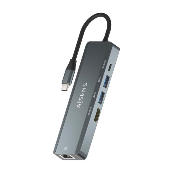 DOCK AISENS USB-C  5 EN 1 USB-C A HDMI-RJ45-2xUSB-PD GRIS 15CM ASUC-5P011-GR