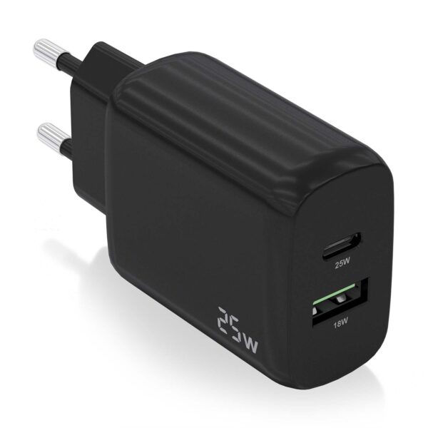 CARGADOR 25W 1xUSB-C PD3.0 1xUSB-A QC3.0 NEGRO AISENS A110-0759