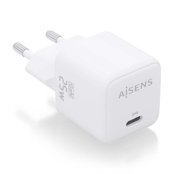 CARGADOR GaN 25W 1xUSB-C PD3.0 QC4.0 BLANCO AISENS ASCH-25W1P012-W
