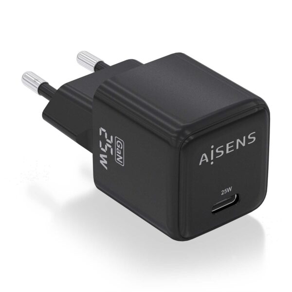 CARGADOR GaN 25W 1xUSB-C PD3.0 QC4.0 NEGRO AISENS ASCH-25W1P013-BK