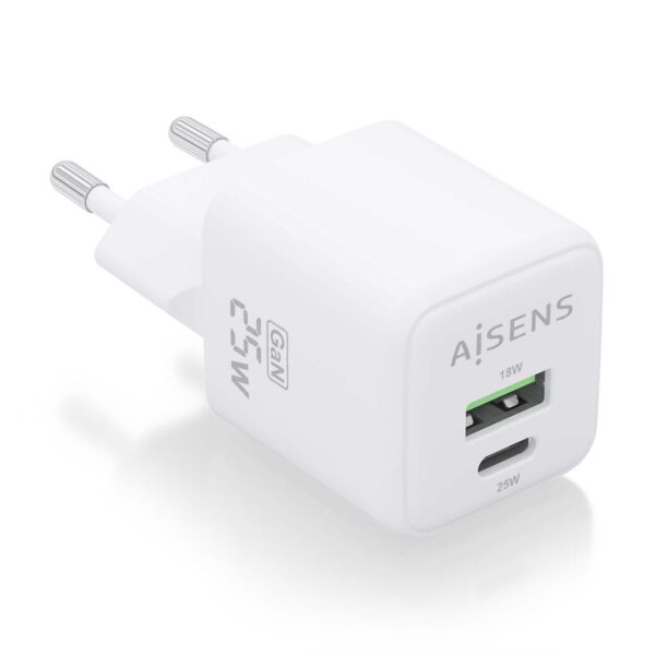 CARGADOR GaN 25W 1xUSB-C PD3.0 QC4.0 1xUSB-A QC3.0 BLANCO AISENS ASCH-25W2P014-W
