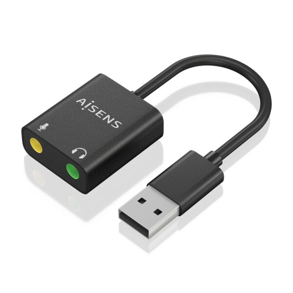 CONVERSOR USB-A A AUDIO 48KHz USB-A-M-2xJACK 3.5 H NEGRO 10CM AISENS A106-0769