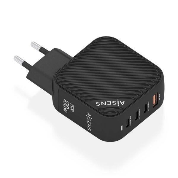 CARGADOR GaN 100W 3USB-C PD3.0 QC4.0 1USB-A QC3.0 NEGRO AISENS ASCH-100W4P029-BK
