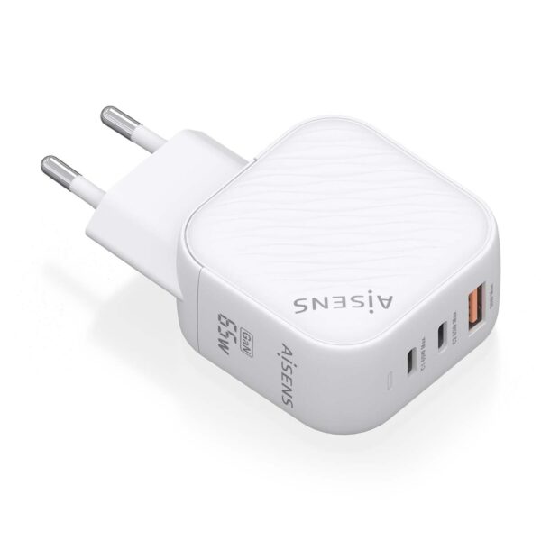 CARGADOR GaN 65W 2xUSB-C PD3.0 QC4.0 1xUSB-A QC3.0 BLANCO AISENS ASCH-65W3P026-W