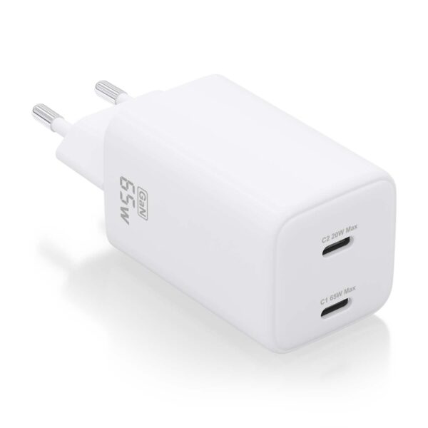 CARGADOR GAN  65W 2xUSB-C PD3.0 QC4.0 BLANCO AISENS ASCH-65W2P039-W
