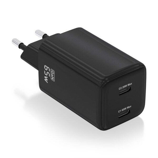 CARGADOR GAN  65W 2xUSB-C PD3.0 QC4.0 NEGRO AISENS ASCH-65W2P040-BK