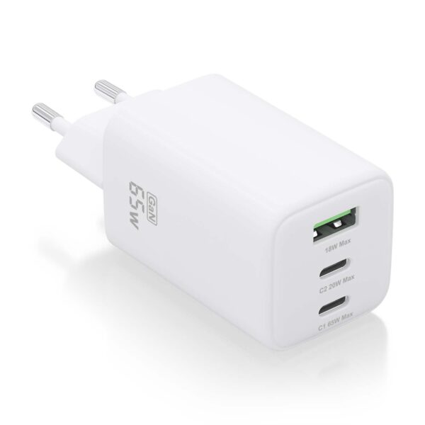 CARGADOR GAN 65W 2xUSB-C PD3.0 QC4.0 1xUSB-A QC3.0 BLANCO AISENS ASCH-65W3P041-W