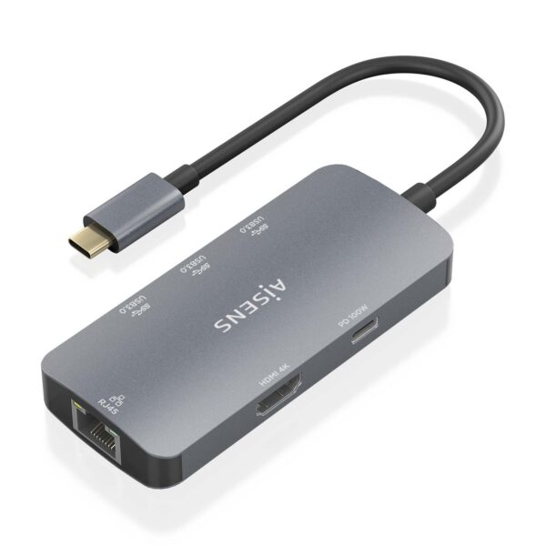 DOCK AISENS USB-C 6 EN 1 USB-C A HDMI-RJ45-3USBA-USBC PD GRIS 15CM ASUC-6P019-GR
