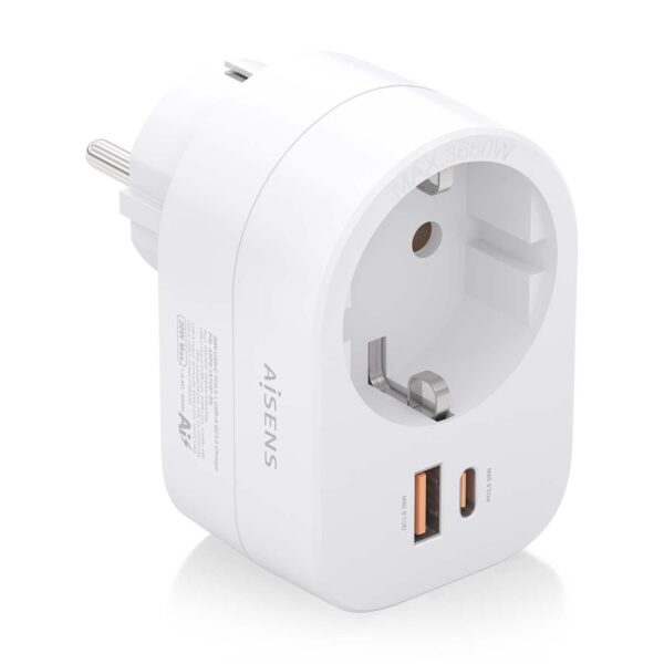 REGLETA 1 TOMA+USB-C 20W PD3.0+USB-A 20W QC3.0 PARED BLANCO AISENS ASPS-1A1C06-W