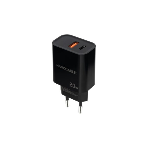 CARGADOR USB-C/PD + USB-A/QC 20W NEGRO NANOCABLE 10.10.2008