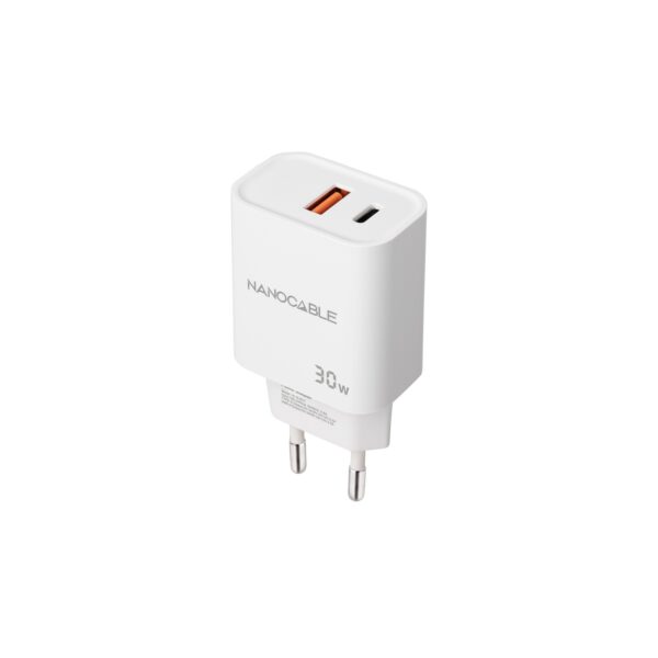 CARGADOR USB-C/PD + USB-A/QC 30W BLANCO NANOCABLE 10.10.2011