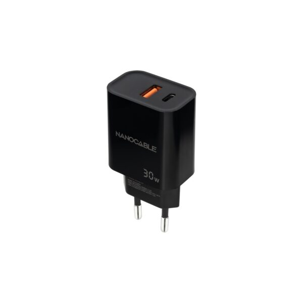 CARGADOR USB-C/PD + USB-A/QC 30W NEGRO NANOCABLE 10.10.2012