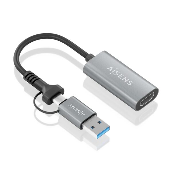 CONVERSOR USB-A+USB-C A HDMI USB-AM+USB-CM-HDMIH ALU GRIS 15CM AISENS A109-0913