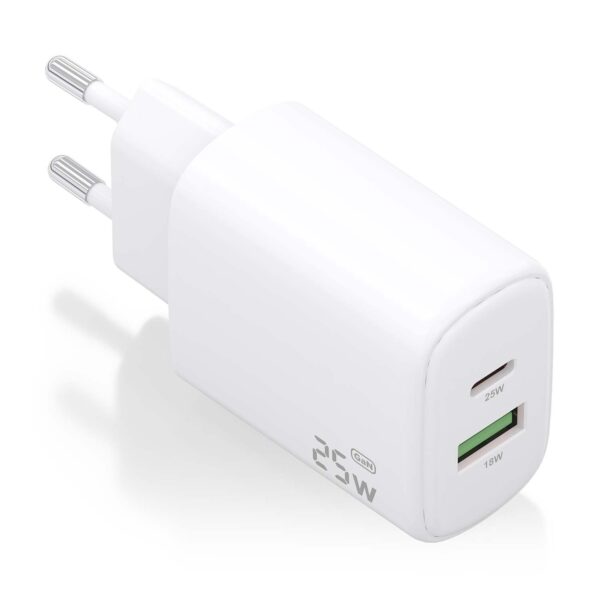 CARGADOR 25W 1xUSB-C PD3.0 1xUSB-A QC3.0 BLANCO AISENS A110-0911